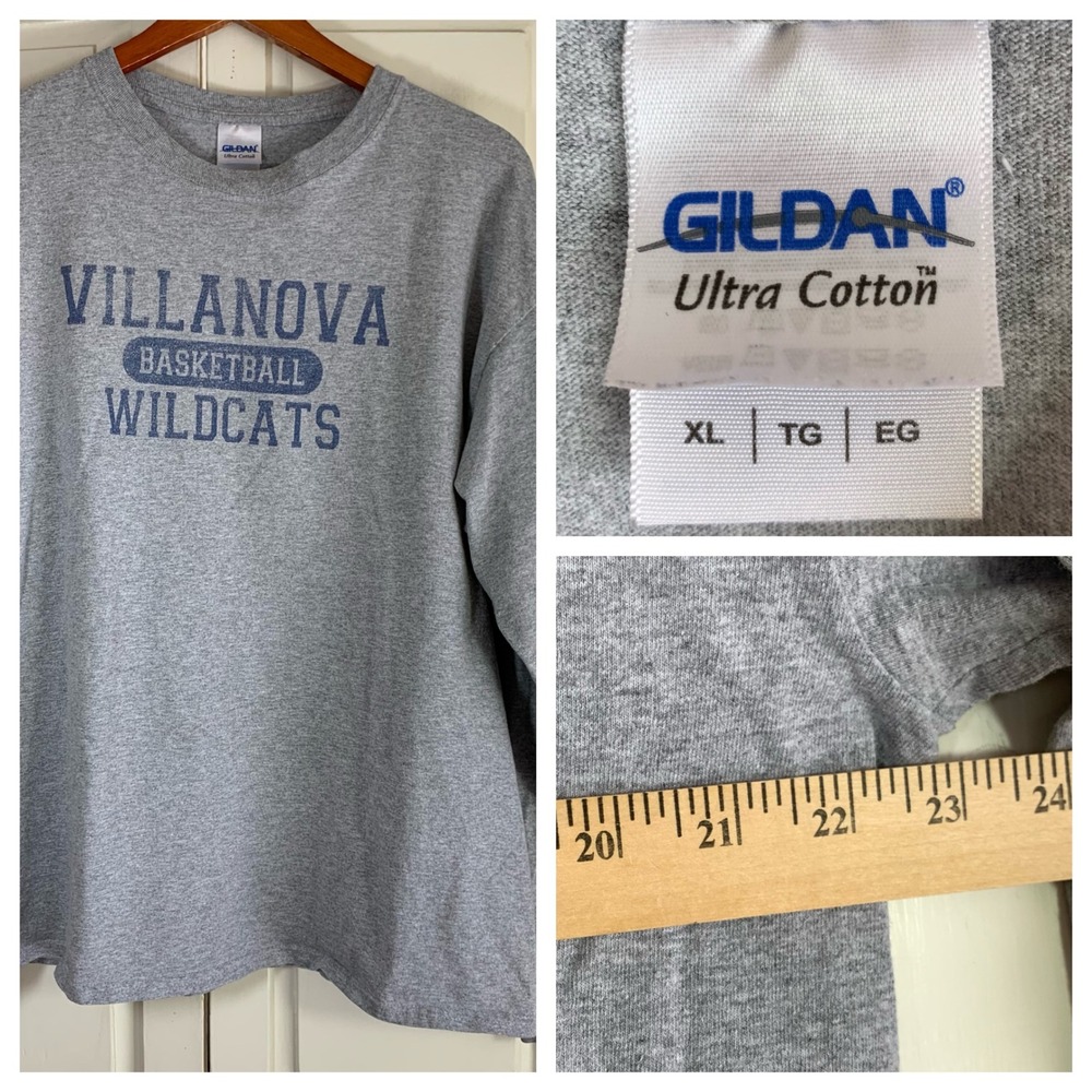 Villanova Wildcats Basketball Long Sleeve Shirt Mens XL Gray Ultra Cotton Gildan